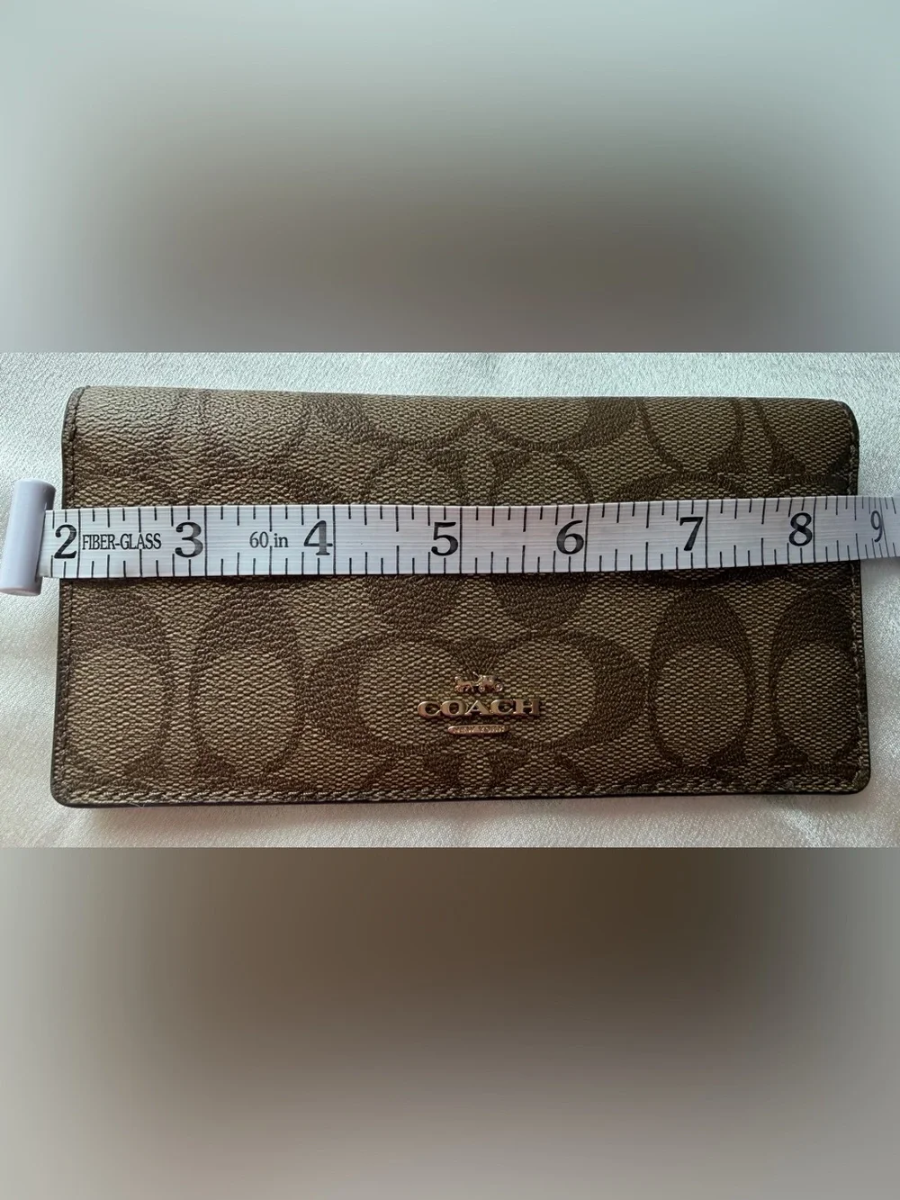 Coach Signature Canvas Card Wallet in Dark Brown with Metallic Logo